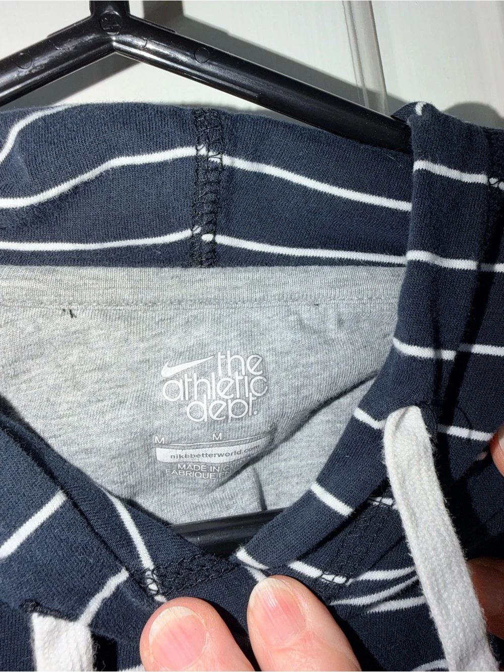 Nike Navy and White Striped Pullover Hoodie